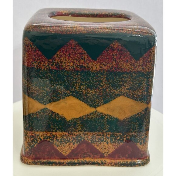 Vintage Southwestern Aztec Western Rustic Tissue Holder Ceramic Box Cover USA - Picture 1 of 13